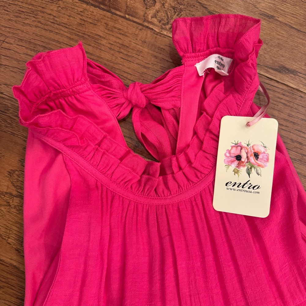 Entro Fuchsia Tiered Halter Flowy Maxi Dress Lined Women Size Large NWT - Picture 9 of 16